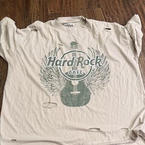 Hard Rock Cafe Distressed Cream Tee with Graphic